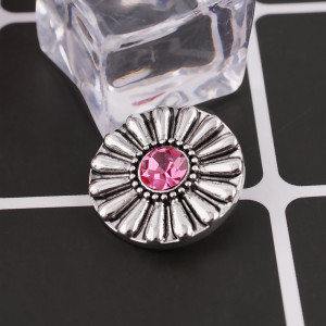 20MM Flower  snap Antique Silver Plated with rose-red rhinestone KB5067  snaps jewelry