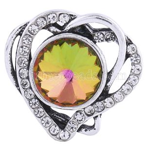 20MM Love snap Antique Silver plated with multicolor  Rhinestone KC6244 snaps jewelry