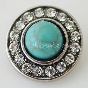 20MM Round snap Antique Silver Plated with  rhinestone and cyan Natural stone KB8734 snaps jewelry