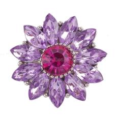 20MM flower snap Silver Plated with purple rhinestone  KC9810 snap jewelry