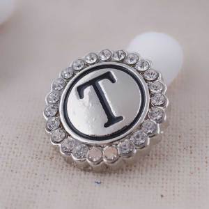 20MM English alphabet-T snap Antique silver  plated with white Rhinestones KC8549 snaps jewelry