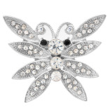 20MM Butterfly snap silver Plated with white rhinestone KC6967 snaps jewelry