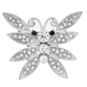 20MM Butterfly snap silver Plated with white rhinestone KC6967 snaps jewelry