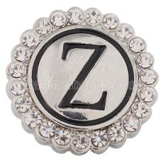 20MM English alphabet-Z snap Antique silver  plated with Rhinestones KC8555 snaps jewelry