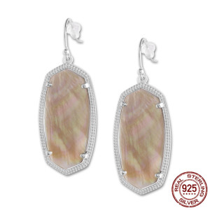 S925 Sterling Silver Kendra Scott style Elle Drop Earrings with Champagne shell GM6004