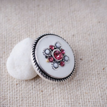 20MM Round snaps Silver Plated with  rhinestones and  white Enamel KB6830 snaps jewelry