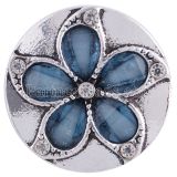 20MM flower snap Antique Silver plated with blue Rhinestones KC6255 snaps jewelry