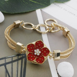 20MM flower snap gold Plated with rhinestone and  red enamel  KC9864 snaps jewelry