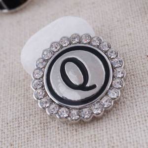 20MM English alphabet-Q snap Antique silver  plated with Rhinestones KC8546 snaps jewelry