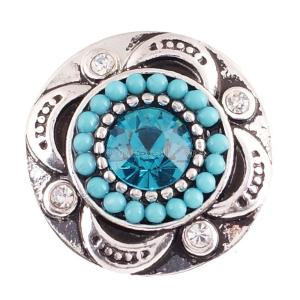 20MM flower snaps Antique Silver Plated with Beads and Cyan rhinestones  KB6886 snaps jewelry
