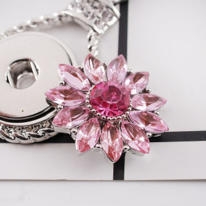 20MM Gear snap Silver Plated with Pink rhinestone KC9813 snap jewelry