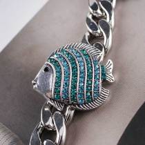 20MM snap Fish silver plated with blue rhinestones  KC6287 interchangable snaps jewelry