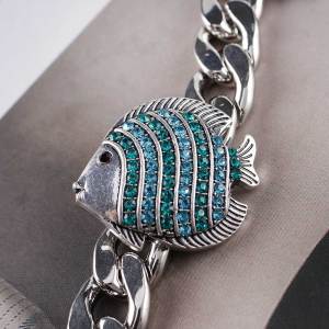20MM snap Fish silver plated with blue rhinestones  KC6287 interchangable snaps jewelry
