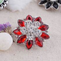 20MM Flower snap Silver Plated with Red and clear rhinestones KC7196 snaps jewelry