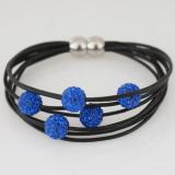 Magnetic buckle real leather bracelets with five 10mm rhinestone beads