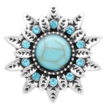 20MM design snap Silver Plated with rhinestone and Cyan Turquoise KC6899 cyan