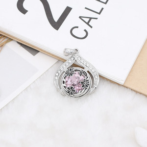 20MM design  snap Silver Plated with pink rhinestone KC9929 snaps jewelry