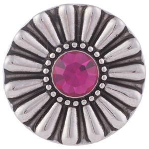 20MM Flower  snap Antique Silver Plated with rose-red rhinestone KB5067  snaps jewelry