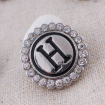20MM English alphabet-H snap Antique silver  plated with  Rhinestones KC8537 snaps jewelry