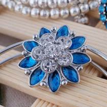 20MM Flower snap Silver Plated with cyan  rhinestones KC7197 snaps jewelry