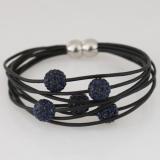 Magnetic buckle real leather bracelets with five 10mm rhinestone beads