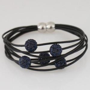 Magnetic buckle real leather bracelets with five 10mm rhinestone beads