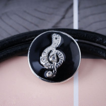 20MM musical notes snap Silver Plated with rhinestone KB6353 black