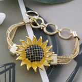 20MM sunflower big size snap gold Plated with rhinestone and yellow enamel KC9863 snaps jewelry