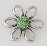 20MM Flower snap Silver Plated with green rhinestones KB7730 snaps jewelry