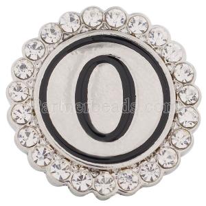 20MM English alphabet-O snap Antique silver  plated with Rhinestones KC8544 snaps jewelry