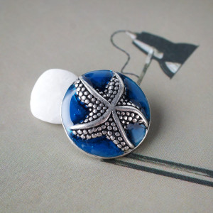20MM Starfish snap Silver Plated with blue Enamel KB6311 snaps jewelry