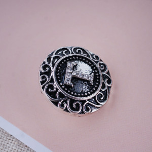 20MM English alphabet-T  snap Antique silver  plated with Rhinestones KB6273 snaps jewelry