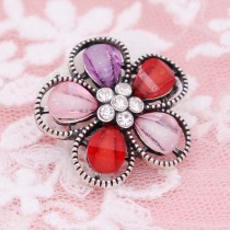 20MM Flowers design snap Silver Plated with Purple rhinestone KC6941 snaps jewelry