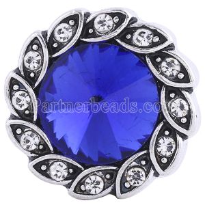 20MM snap Antique Silver plated with deep blue Rhinestones KC6243 snaps jewelry
