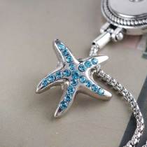 20MM Starfish snap Silver Plated with light blue rhinestones KC6327 snaps jewelry