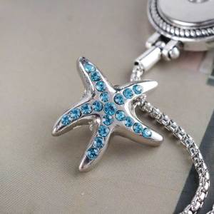 20MM Starfish snap Silver Plated with light blue rhinestones KC6327 snaps jewelry