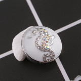 20MM hippocampus round snap silver plated with white rhinestones and Enamel KC8893 interchangable snaps jewelry