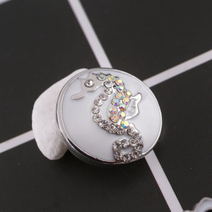20MM hippocampus round snap silver plated with white rhinestones and Enamel KC8893 interchangable snaps jewelry