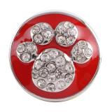 20MM Paws snap button Antique Silver Plated with red rhinestone snap jewelry