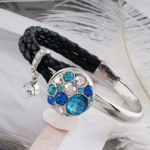 20MM round snap sliver plated with cyan rhinestone KC5666