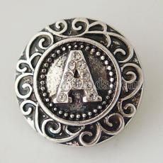20MM English alphabet-A snap Antique silver  plated with  Rhinestones KB6254 snaps jewelry