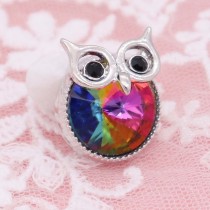 20MM Owl snap silver Plated with  multicolor rhinestone KC6943 