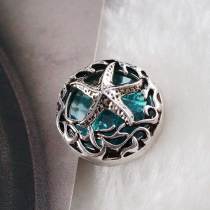 20MM sealife snap silver Antique plated with blue Rhinestone KC6348 snaps jewelry