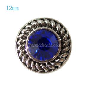 12MM Round snap Antique Silver Plated with deep blue rhinestone KB7273-S snaps jewelry