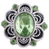 20MM snap flower silver plated with green rhinestones  KC6290 interchangable snaps jewelry