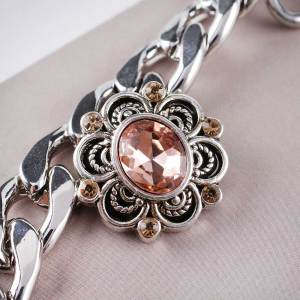 20MM snap flower silver plated with light orange rhinestones  KC6292 interchangable snaps jewelry