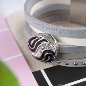 20MM Water ripples  snap  silver plated DS5082 with clear Rhinestone and black Enamel interchangeable snaps jewelry