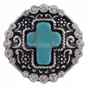 20MM cross snap Silver Plated with rhinestones and cyan Turquoise KC6224 snaps jewelry
