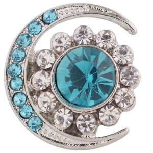 20MM moon snap silver plated with cyan Rhinestone KC6356 snaps jewelry