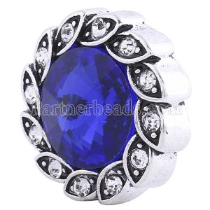 20MM snap Antique Silver plated with deep blue Rhinestones KC6243 snaps jewelry